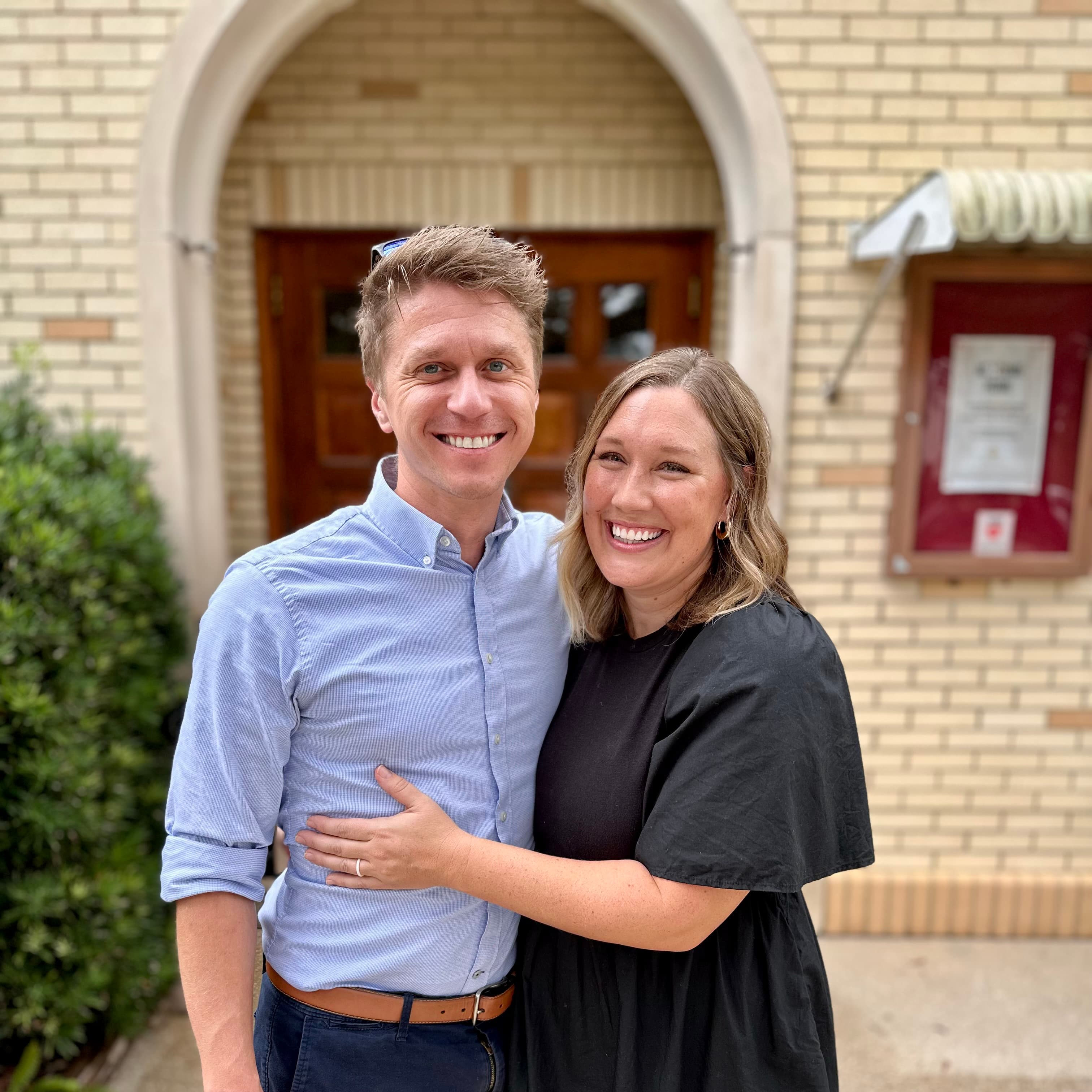 Kevin Wessa and Christine Simpson Wessa outside at Sacred Heart Cathedral in Pensacola, FL