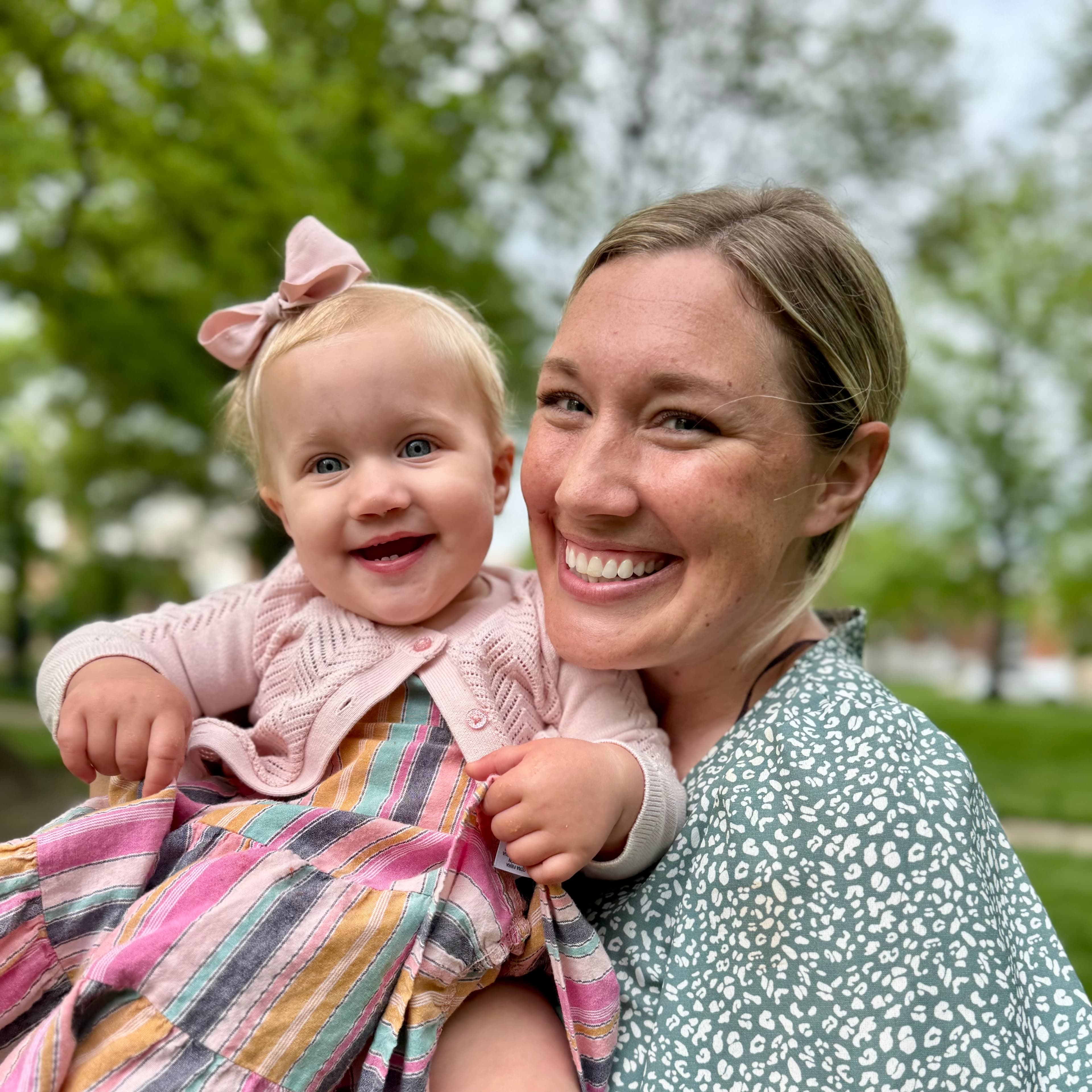 Christine Simpson Wessa and Ava at the park, smiling